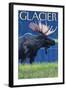 Moose at Night, Glacier National Park, Montana-Lantern Press-Framed Art Print