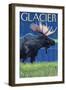 Moose at Night, Glacier National Park, Montana-Lantern Press-Framed Art Print