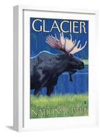Moose at Night, Glacier National Park, Montana-Lantern Press-Framed Art Print