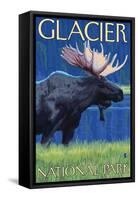 Moose at Night, Glacier National Park, Montana-Lantern Press-Framed Stretched Canvas