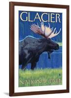 Moose at Night, Glacier National Park, Montana-Lantern Press-Framed Art Print