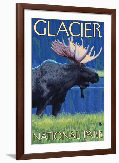 Moose at Night, Glacier National Park, Montana-Lantern Press-Framed Art Print