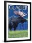 Moose at Night, Glacier National Park, Montana-Lantern Press-Framed Art Print