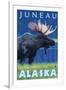 Moose at Night, Juneau, Alaska-Lantern Press-Framed Art Print