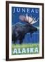 Moose at Night, Juneau, Alaska-Lantern Press-Framed Art Print