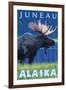 Moose at Night, Juneau, Alaska-Lantern Press-Framed Art Print