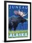 Moose at Night, Juneau, Alaska-Lantern Press-Framed Art Print