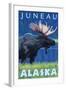 Moose at Night, Juneau, Alaska-Lantern Press-Framed Art Print