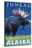 Moose at Night, Juneau, Alaska-Lantern Press-Stretched Canvas