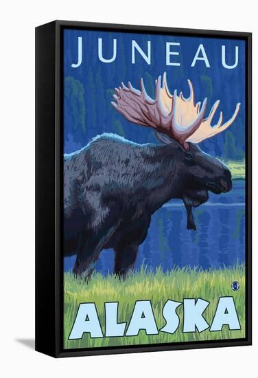 Moose at Night, Juneau, Alaska-Lantern Press-Framed Stretched Canvas