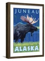 Moose at Night, Juneau, Alaska-Lantern Press-Framed Art Print