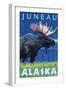 Moose at Night, Juneau, Alaska-Lantern Press-Framed Art Print