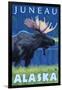 Moose at Night, Juneau, Alaska-Lantern Press-Framed Art Print