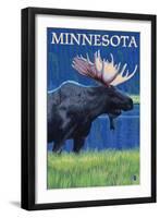 Moose at Night - Minnesota-Lantern Press-Framed Art Print