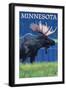 Moose at Night - Minnesota-Lantern Press-Framed Art Print