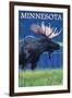 Moose at Night - Minnesota-Lantern Press-Framed Art Print