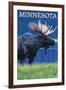 Moose at Night - Minnesota-Lantern Press-Framed Art Print