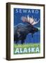 Moose at Night, Seward, Alaska-Lantern Press-Framed Art Print