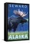 Moose at Night, Seward, Alaska-Lantern Press-Framed Stretched Canvas