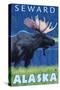 Moose at Night, Seward, Alaska-Lantern Press-Stretched Canvas