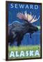 Moose at Night, Seward, Alaska-Lantern Press-Framed Art Print