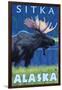 Moose at Night, Sitka, Alaska-Lantern Press-Framed Art Print