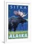 Moose at Night, Sitka, Alaska-Lantern Press-Framed Art Print