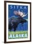 Moose at Night, Sitka, Alaska-Lantern Press-Framed Art Print