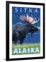 Moose at Night, Sitka, Alaska-Lantern Press-Framed Art Print