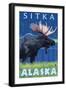 Moose at Night, Sitka, Alaska-Lantern Press-Framed Art Print