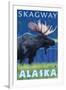 Moose at Night, Skagway, Alaska-Lantern Press-Framed Art Print