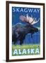 Moose at Night, Skagway, Alaska-Lantern Press-Framed Art Print