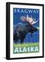Moose at Night, Skagway, Alaska-Lantern Press-Framed Art Print