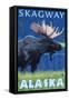 Moose at Night, Skagway, Alaska-Lantern Press-Framed Stretched Canvas