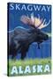 Moose at Night, Skagway, Alaska-Lantern Press-Stretched Canvas