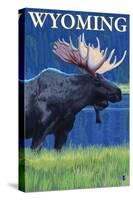 Moose at Night, Wyoming-Lantern Press-Stretched Canvas
