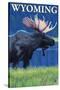 Moose at Night, Wyoming-Lantern Press-Stretched Canvas