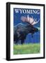 Moose at Night, Wyoming-Lantern Press-Framed Art Print