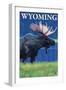 Moose at Night, Wyoming-Lantern Press-Framed Art Print