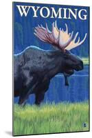 Moose at Night, Wyoming-Lantern Press-Mounted Art Print