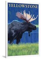 Moose at Night, Yellowstone National Park-Lantern Press-Framed Art Print