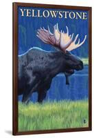 Moose at Night, Yellowstone National Park-Lantern Press-Framed Art Print