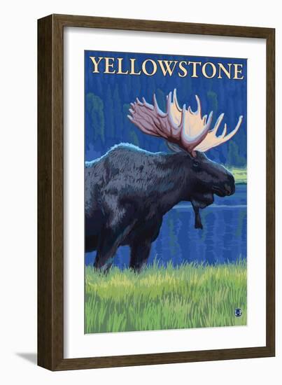 Moose at Night, Yellowstone National Park-Lantern Press-Framed Art Print