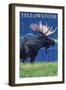 Moose at Night, Yellowstone National Park-Lantern Press-Framed Art Print