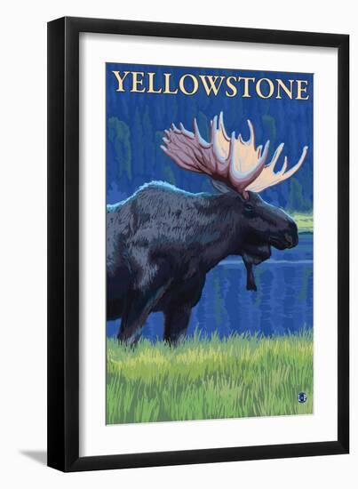 Moose at Night, Yellowstone National Park-Lantern Press-Framed Art Print