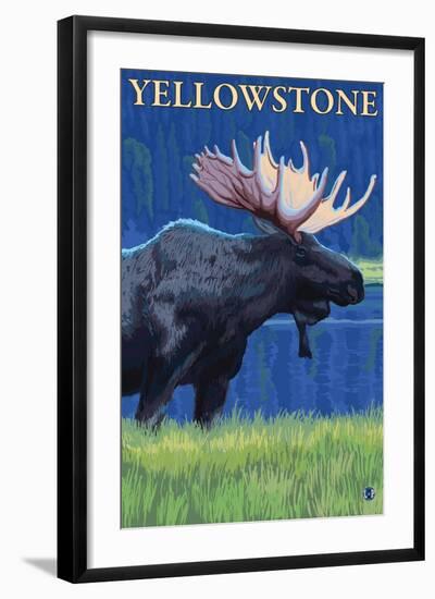 Moose at Night, Yellowstone National Park-Lantern Press-Framed Art Print