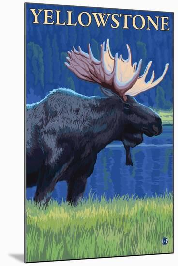 Moose at Night, Yellowstone National Park-Lantern Press-Mounted Art Print