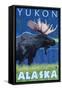 Moose at Night, Yukon, Alaska-Lantern Press-Framed Stretched Canvas