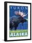 Moose at Night, Yukon, Alaska-Lantern Press-Framed Art Print