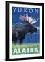 Moose at Night, Yukon, Alaska-Lantern Press-Framed Art Print